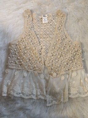 Paisley Vine Cream Crochet Pearl Embellished Vest